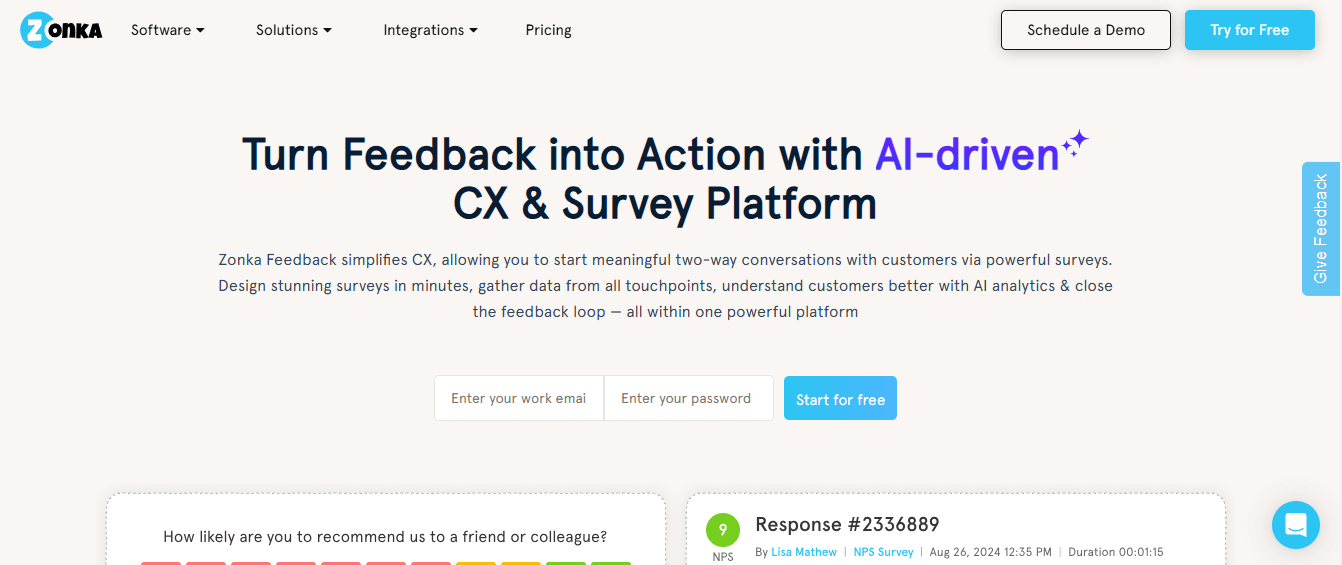 Zonka Feedback homepage