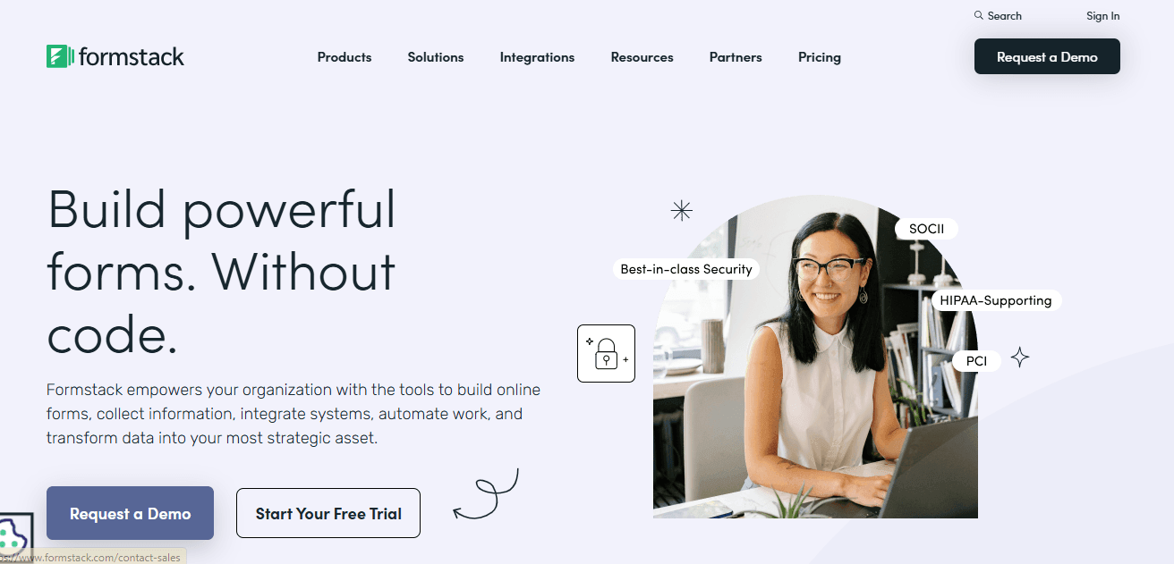 Formstack home page