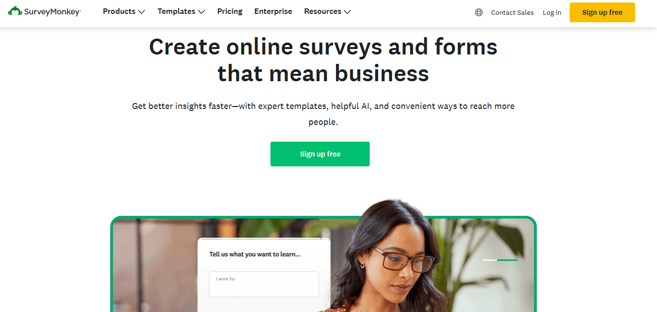 Survey Monkey Home Page